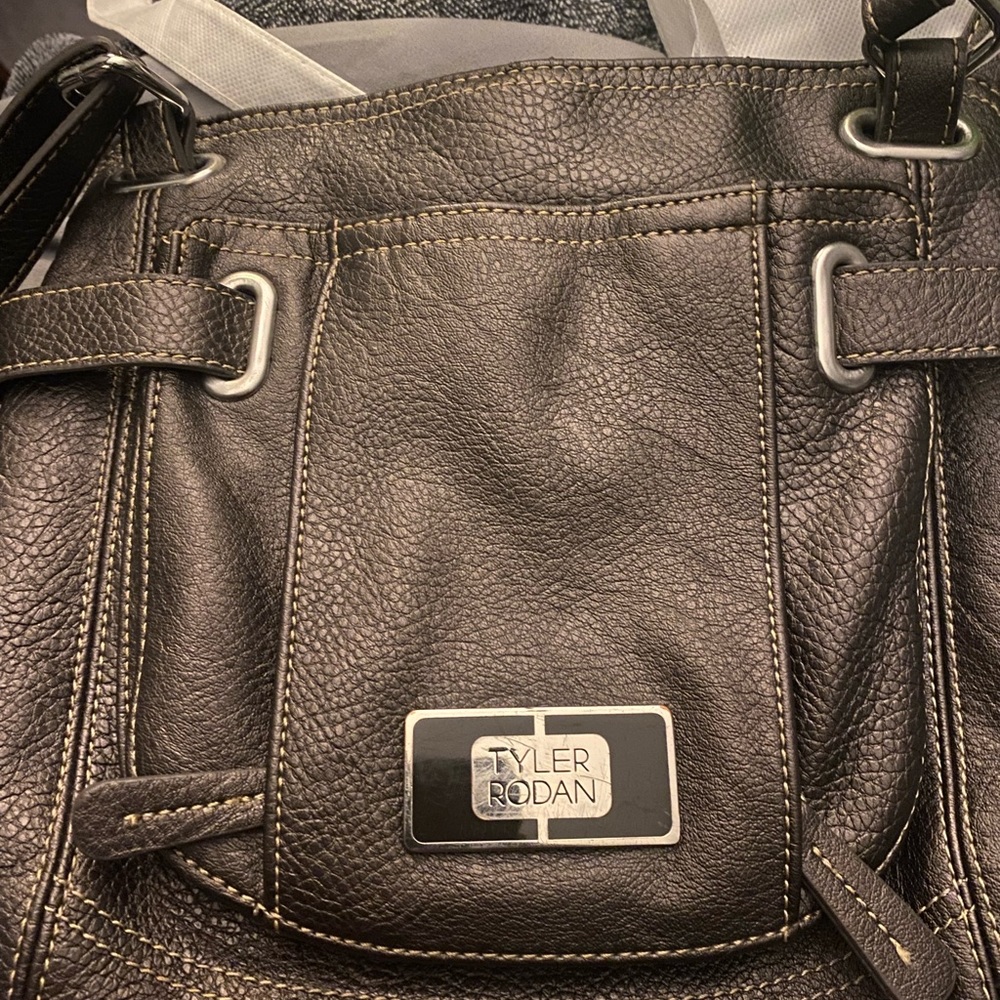 Tyler Rodan leather metallic pewter brown crossbody.